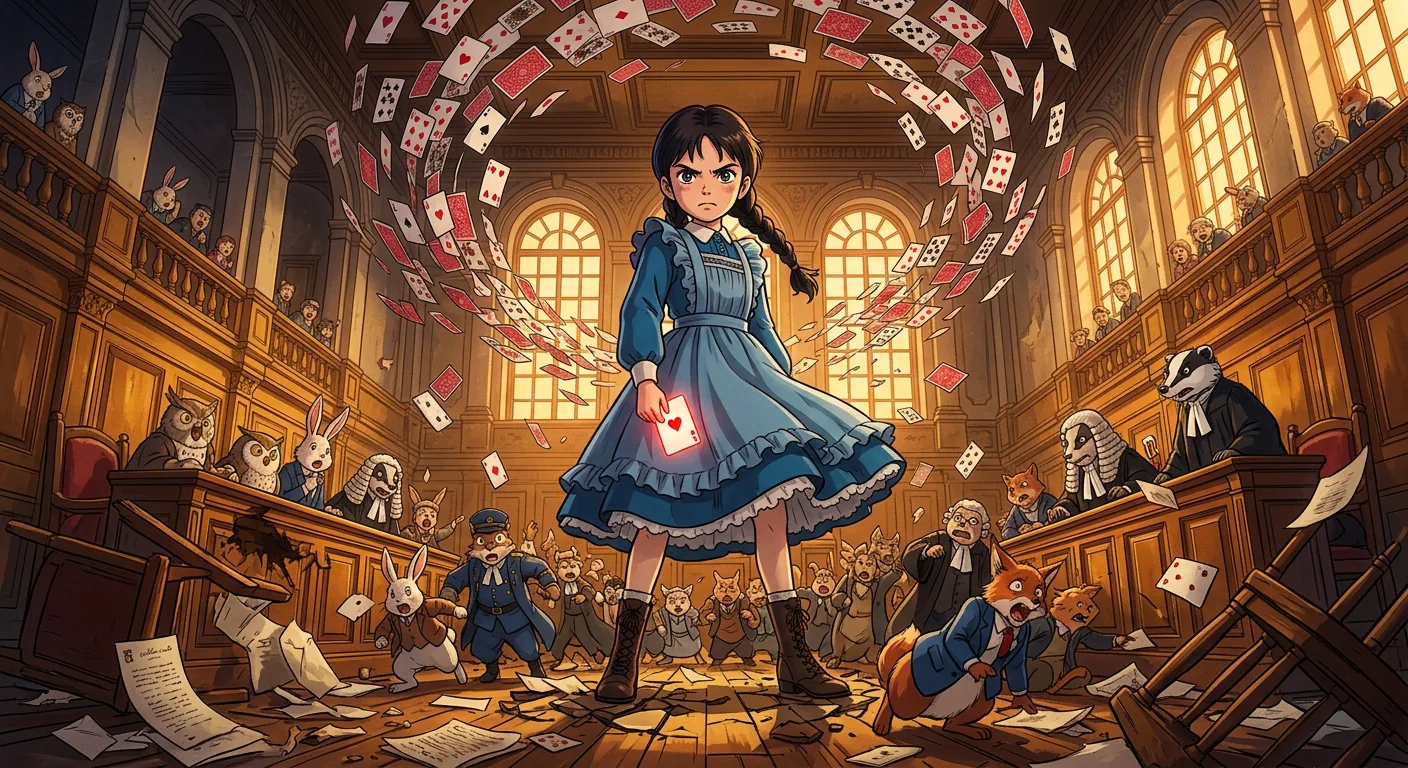 Alice Defies the Court's Absurd Justice illustration