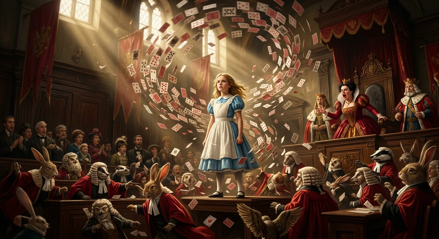 Alice Defies the Court's Absurd Justice illustration