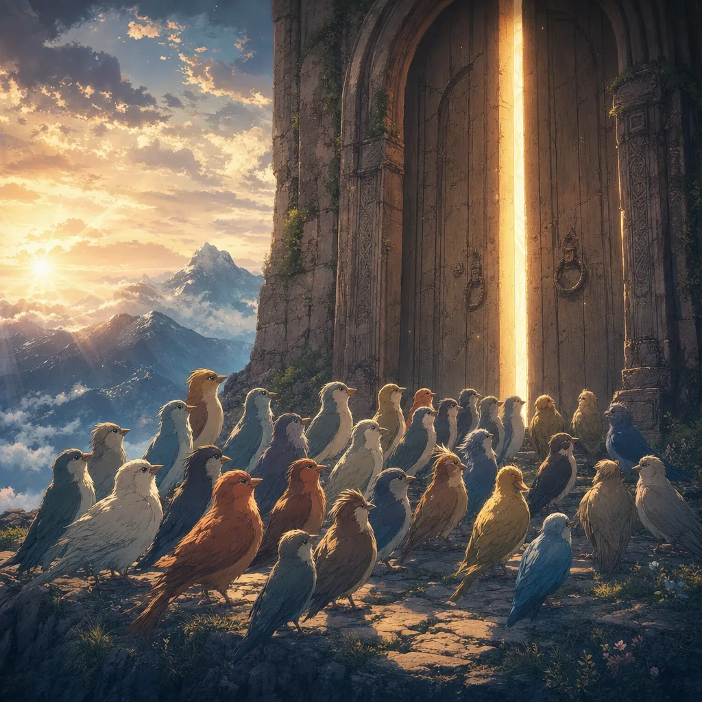 The Thirty Birds Before the Simorgh illustration