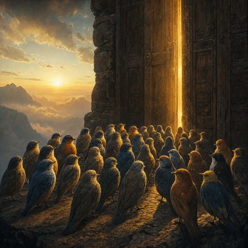 The Thirty Birds Before the Simorgh illustration