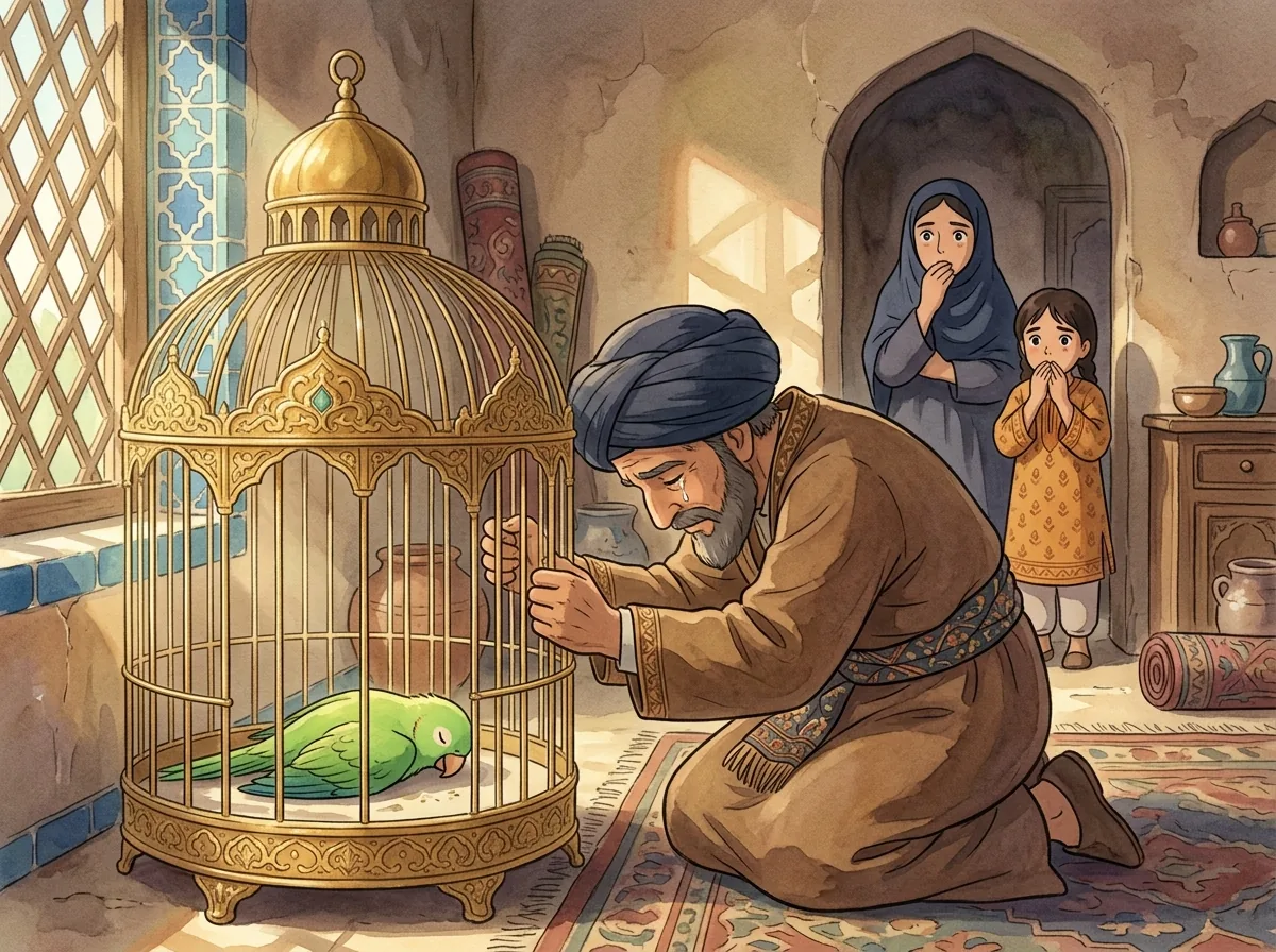 The Caged Parrot Falls illustration