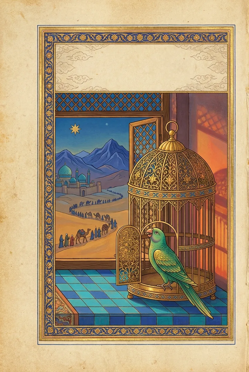 The Parrot and the Merchant — illuminated edition cover