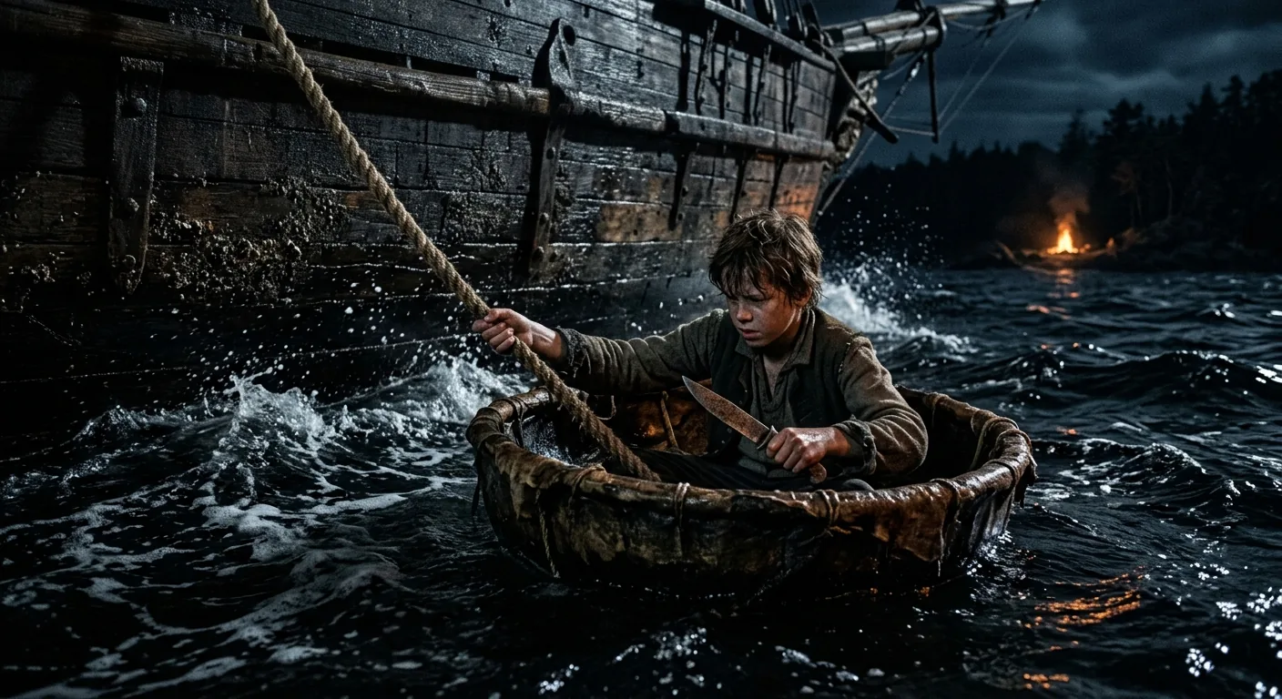 A Coracle's Wild Drift to the Ship illustration