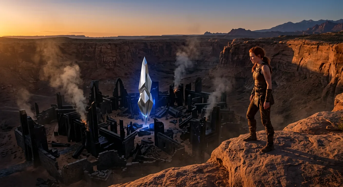 Escape and Encounter Amid Devastation illustration